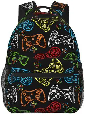 Fiokroo Game Joystick Colorful Silhouettes Backpack School Bag For Students Teens Men Women Laptop Backpacks Travel Daypack Bag With Multiple Pockets