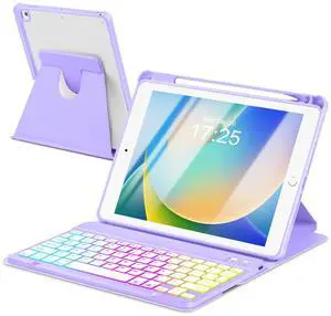EAMPANG Case with Keyboard for iPad 9th 8th 7th Generation 10.2 inch,7 Rainbow Backlit Detachable Wireless Keyboard Rotatable Magnetic Cover with Pencil Holder for iPad Air 3rd Gen/Pro 10.5 Purple