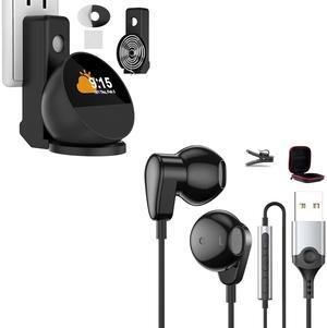 ELOLOHI USB Headphones with Microphone for PC, 7.5ft Wired Earbuds Noise Canceling Half in-Ear Computer Earphones, Wall Mount Holder for Echo Spot 2024 Black