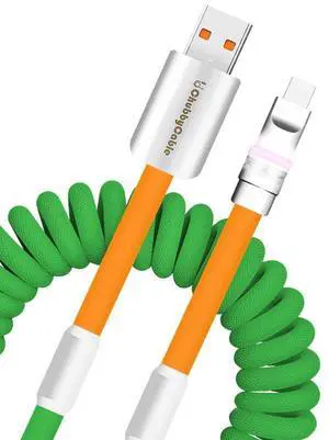 GentsStride Neon Chubby - New Spring Charge Coiled Charging Cable for Carplay USB C Spiral Fast Charger Cable and Sync for Smart Phone,Tablet, Green+Orange, USB-A to Type-C, 2.29FT-3.6FT