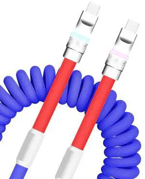 GentsStride Neon Chubby - New Spring Charge Coiled Charging Cable for Carplay USB C Spiral Fast Charger and Sync for Smart Phone,Tablet, Dark Blue+Red, Type-C to Type-C, 2.29FT-3.6FT