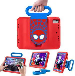 Kids Case for iPad 7th/8th/9th Gen,iPad 10.2 inch 2021/2020/2019 Case with Adjustable Portrait Landscape Stand Handle,Heavy Duty Protective Kids Child Friendly Cover for iPad 10.2 inch. (Red-Blue)