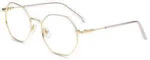 Firmoo Polygon Blue Light Blocking Glasses for Woman Men, Gold Blue Light Filter Computer Glasses Reduce Eyestrain Headache Metal Glasses