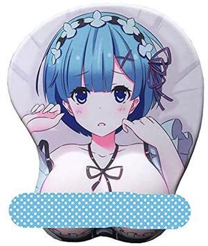 Re:Zero Rem Anime 3D Mouse Pads with Silicone Gel Wrist Rest Support Gaming Mousepads Non-Slip Silicone Mouse Mat for Computer Laptops