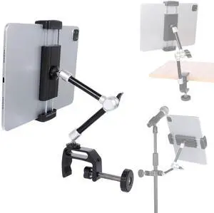 FPN Aluminum Tablet Holder for Mic Stand, 10" Magic Arm Side Mount Tablet Holder Mount for Microphone Stand/Kitchen Cabinet/Desktop/Book Cabinet/Worktable, Compatible with iPad, 5-13" Tablets