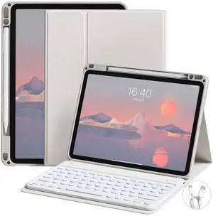 GKABXY Keyboard Case for iPad Air 11 inch M3/M2 (2025/2024) & iPad Air 5th/4th Gen 10.9-inch (2022/2020) | 7-Color Backlit Bluetooth Keyboard | Soft TPU Case with Pencil Holder (Gray)