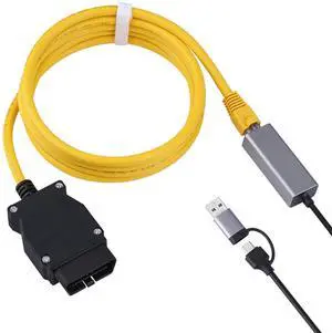 Giochem USB to OBD2 2 in 1 Phone to OBD2,ENET Rj45 Cable ethernet Connector Tools to OBD Interface Cable Coding F-Series 10/100Mbps High Speed,Plug and Play