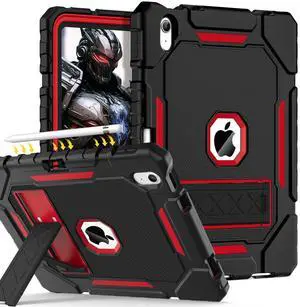 Grifobes for iPad A16 Case 11th Generation 11 inch 2025 / iPad 10th Generation Case 10.9 inch 2022, Heavy Duty Military Grade Shockproof Cover with Pencil Holder for i Pad 11/10 Gen(Black+Red)