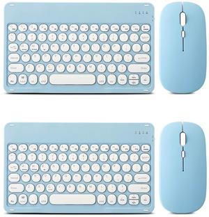 2 Pack, Ultra-Slim Bluetooth Keyboard and Mouse Portable Mini Wireless Keyboard Rechargeable for Apple iPad iPhone Samsung Tablet iPhone Smartphone iOS Android Windows,Round Keys Blue