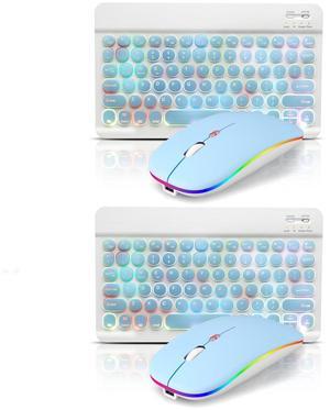 2 Pack Ultra-Slim Bluetooth Keyboard and Mouse Portable Rechargeable 7-Color Backlit for Apple iPad iPhone Samsung Tablet iPhone Smartphone iOS Android Windows Round Keys -Blue