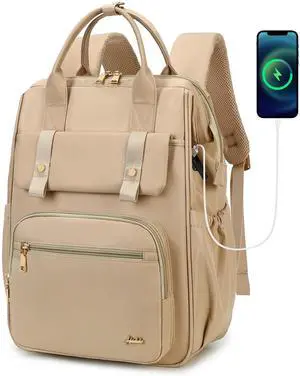 Hidds Laptop Backpack for Women 15.6 In Work Business Computer Bag School College Backpacks Commuter Back Pack Purse Girls Nursing Bookbags Womens Anti Theft Travel Daypack with USB Port - Champagne
