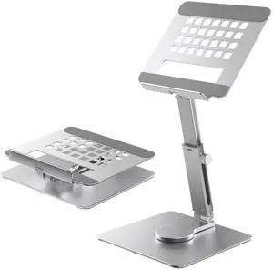 GuaziV 360deg Rotating Tablet Stand - Adjustable iPad Tablet Holder for Desk, Foldable iPad Swivel Stand for Home & Office (Sleek Silver)