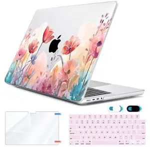 HOHAIYOO for MacBook Pro 16 inch Case 2024 2023 2022 2021 Release M4 A3186 A3403 M3 A2991 M2 A2780 M1 A2485 Touch ID, Hard Case Shell + Keyboard Cover + Screen Protector+ Webcam Cover, Garden Floral