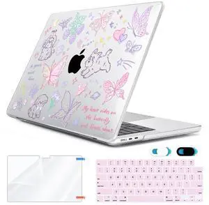 HOHAIYOO for 2025 2024 2023 2022 MacBook Air 13 inch Case M4 A3240 M3 A3113 M2 A2681 with Touch ID& 13.6" Liquid Retina Display, Plastic Hard Shell&Keyboard Cover&Screen Film&Webcam Cover, Cute Puppy