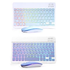 2 Pack Ultra-Slim Bluetooth Keyboard and Mouse Portable Mini Wireless Keyboard Rechargeable 7-Color Backlit for Apple iPad iPhone Samsung Tablet iPhone Smartphone iOS Android Windows,Blue+Purple