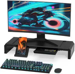 Heymaster Monitor Stand Riser, Foldable Computer Monitor Riser, Adjustable Length Computer Stand, Desk Shelf Riser with Storage Drawer &Tablet Phone Stand for Desktop, Laptop