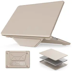 HXCASEAC Case Compatible with MacBook Air 13.6 inch Case 2025 2024 2022 with Foldable Stand, Anti-Scratching Protective Hard Shell Cover for M4 M3 M2 A3113, A2681 PU Leather, Cream