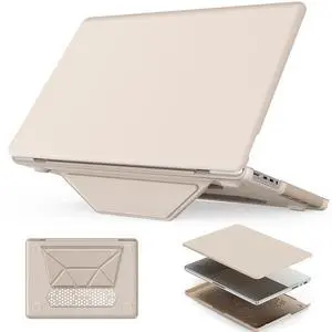 HXCASEAC Case Compatible with MacBook Pro 16 inch Case 2024 2023 2022 2021 with Foldable Stand, Anti-Scratching Protective Cover (M4 M3 M2 M1) A3186, A3403, A2991, A2780, A2485 PU Leather, Cream