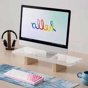 Hunfuthr Acrylic Monitor Stand Riser, Premium Large Clear Monitor Riser 19.6 inch, Sturdy Wood Computer Stand Office Desk Accessories, Desk Organizer Riser for Laptop Printer Computer TV