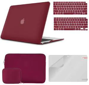 iCasso MacBook Air 13 Inch Case A1932/2179 Bundle 4 in 1, Plastic Hard Shell Case, Sleeve, Screen Protector, Keyboard Cover and Small Pouch Compatible 2020 2019 2018 Macbook Air 13 Touch ID - Wine Red