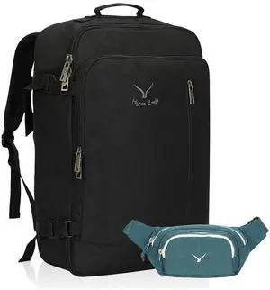 Hynes Eagle Carry on Backpack 38L Large Travel Backpack for Women Flight Approved Weekender Bag Laptop Backpack Men 15 inches Black with Waist Pack Green