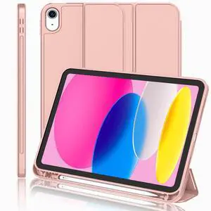 iMieet iPad (A16) Case 11th Gen/iPad 10th Generation Case [11-Inch 2025/10.9 Inch 2022] with Pencil Holder, Trifold Stand Smart Cover with Soft TPU Back,Auto Wake/Sleep(Rose Gold)
