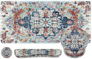 iLeadon Ergonomic Mouse Pad Set, Boho Desk Mat + Mouse Pad with Wrist Rest + Keyboard Wrist Rest + Coaster, 4in1 Mouse and Keyboard Pad Set for Home Office, Boho Rug Blue