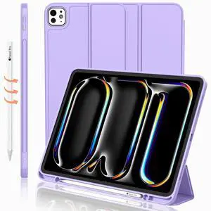iMieet iPad Pro 13 Inch Case M4 (2024) with Pencil Holder, Trifold Stand Smart Case with Soft TPU Back, Auto Wake/Sleep (New Clove Purple)