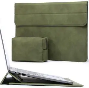 HYZUO 15 Inch Laptop Sleeve Case with Stand for MacBook Air 15 M4 A3241 M3 A3114 M2 A2941 2025-2023, 15" Surface Laptop 7/6/5/4, MacBook Pro 15 A1990 A1707 2019-2016, with Pouch, Olive Green