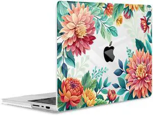 ICEKEE for M4 MacBook Pro 14 inch Case 2024(A3112 A3401 A3185) 2023(M3 A2918 A2992 M2 A2779) 2021(M1 A2442 ) Pro/Max, Plastic Hard Shell Cover for Mac Pro 14", Dahlia Flower
