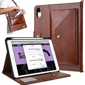 iPad Mini 6 Case with Strap iPad Mini 6th Generation 2021 8.3 inch with Pencil Holder Small Pouch Pocket Shoulder Strap,Suitable for Carrying Outdoor (Brown 005)