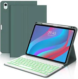 for iPad Air 11-inch(M3 2025/ M2 2024) Air 5th/4th Gen Case with Keyboard-7 Color Backlit, Detachable Wireless Bluetooth Keyboard, Auto Wake/Sleep, Portable Rechargeable,Dark Green,Backlit