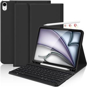 KBCASE for iPad Air 11 inch (M3/M2) 2025/2024 Case with Keyboard, Keyboard Case for iPad Air 5th/4th Gen/for iPad Pro 11 2018, Detachable Wireless Keyboard Tablet Case with Pencil Holder(Black)