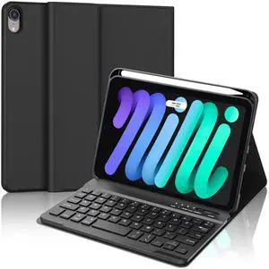 IVEOPPE Keyboard Case for iPad mini 7th (A17 Pro, 2024) / Mini 6th Generation 8.3 Inch, Detachable Magnetical Bluetooth Wireless Keyboard, Slim Case with Pencil Holder, Rechargeable Foldable (Black)