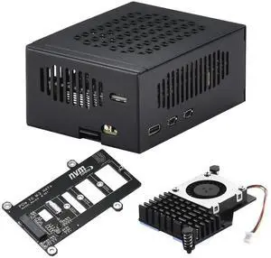 iUniker Metal Case for Raspberry Pi 5 with PCIe M.2 Key-M NVMe SSD PCIe Peripheral Board and Active Cooler for Raspberry Pi 5 (with Case, NVMe Board and Cooler)