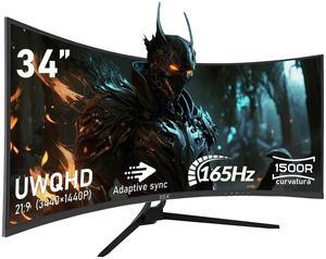 ZZA 34 Inch Monitor Curved Ultrawide,34 Inch Gaming Curved Monitor R1500 165hz Refresh Rate165Hz(DP)/144HZ (HDMI) WQHD 3440x1440,Computer Monitors 1ms, FreeSync & G-Sync,HDR10,122% sRGB,VESA