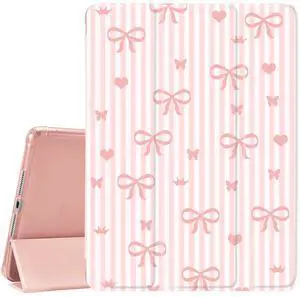 JOYLAND Pink Pad Case for iPad mini 7 (A17 Pro) 2024/Mini 6 2021-8.3 Inch,with Pencil Holder-Auto Wake/Sleep,Bow&Love Pattern Anti-Scratch Shockproof Premium Folio Stand Case