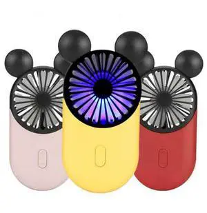 Kbinter Cute Personal Mini Fan, Handheld & Portable USB Rechargeable Fan Beautiful LED Light, 3 Adjustable Speeds, Portable Holder, for Indoor Outdoor Activities, Cute Mouse 3 Pack (Red+Pink+Yellow)