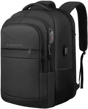 Lapsouno Laptop Backpack, Travel Laptop Backpack, Business Anti Theft Slim Sturdy 15.6 Inch TSA Friendly with USB Port, Water Resistant College School Computer Bag Gifts for Men Women, Black