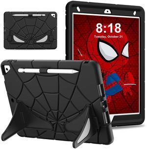 Kezigud Kids Case for iPad 10.2-Inch(2021/2020/2019, 9/8/7 Gen,Heavy Duty Shockproof Rugged with Pencil Holder&Kickstand Cute Cover Gift for Children Boys for Apple iPad 9th/8th/7th (Black)