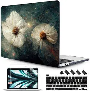 Lepeoac Case for MacBook Pro 13 inch with/Without Touch Bar (2016-2022, M2 A2338 M1 A2289 A2251 A2159 A1989 A1706 A1708), Hard Shell + Keyboard Cover + Dust Plug, Sky Flower