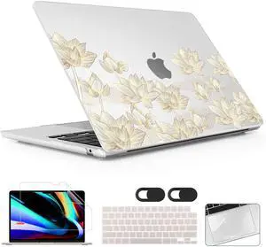 Lepeoac for MacBook Air 13.6 inch Case M4 M3 M2 2025 2024-2022 Release Model A3240 A3113 A2681, Sturdy Plastic Hard Shell Case & Screen Protector for MacBook Air M2 13 inch, Lotus