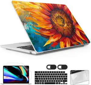 Lepeoac for MacBook Air 15 inch Case 2023 2024 2025 Release A3241 M4 A3114 M3 A2941 M2 with Liquid Retina Display & Touch ID, Hard Shell with Screen Protector & Webcam Cover, Sunflower
