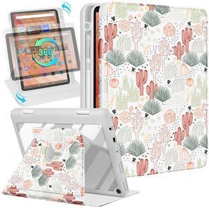 Kidcube for Kindle Fire HD 10/10 Plus Tablet Case - 13th/11th Generation (2023/2021) 10.1" Women Girls Cute Girly Cactus Design Rotating Stand Pencil Holder Folio Cases for  Fire HD 10/10 Plus