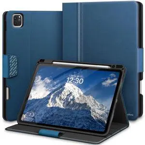 KingBlanc Case for iPad Pro 11-inch 2024 (M4, 5th Generation) with Pencil Holder, PU Leather Durable Protective Cover, Auto Sleep/Wake, Supports Pencil Pro/Pencil (USB-C), Viewing/Typing Angles, Blue