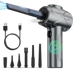Electric Compressed Air Duster for Computers, 100000RPM Powerful Air Duster for PC/Keyboard/Car/Electronics,3 Power Speeds Air Blower with LED (Grey)