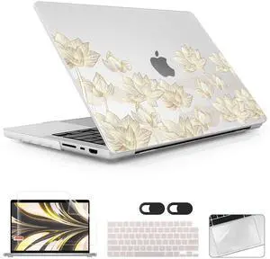 Lepeoac for MacBook Pro 16 inch Case 2021 2022 2023 2024 Release A3186 A3403 M4 A2991 M3 A2780 M2 A2485 M1 Pro/Max, Hard Shell Case with Screen Protector & Keyboard Cover, Lotus