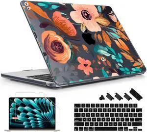 Lepeoac for MacBook Air 13.6 inch Case M4 M3 M2 2025 2024-2022 Release Model A3240 A3113 A2681, Sturdy Plastic Hard Shell Case for MacBook Air M2 13 inch with Touch ID, Florals Pattern
