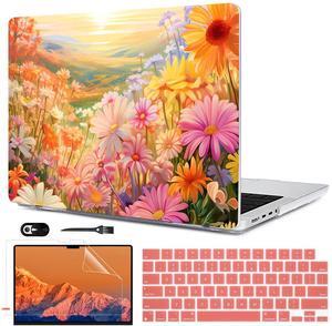 LCMOCICO for M4 MacBook Pro 14 inch Case 2024 2023 2022 2021 Release Model A3112 A3185 A3401 A2992 A2918 A2779 A2442 M4 M3 M2 M1 Pro/Max Chip, Pattern Plastic Hard Shell Cover, Watercolor Daisies