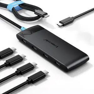 Lemorele 10Gbps USB C to 4 Ports USB C 3.2 Hub w/Charging Port, High Speed Multiport Adapter Splitter for Dell Lenovo HP, MacBook, iMac, iPad Pro, iPhone 15/15 Pro, S23, etc., 1.97ft Cable